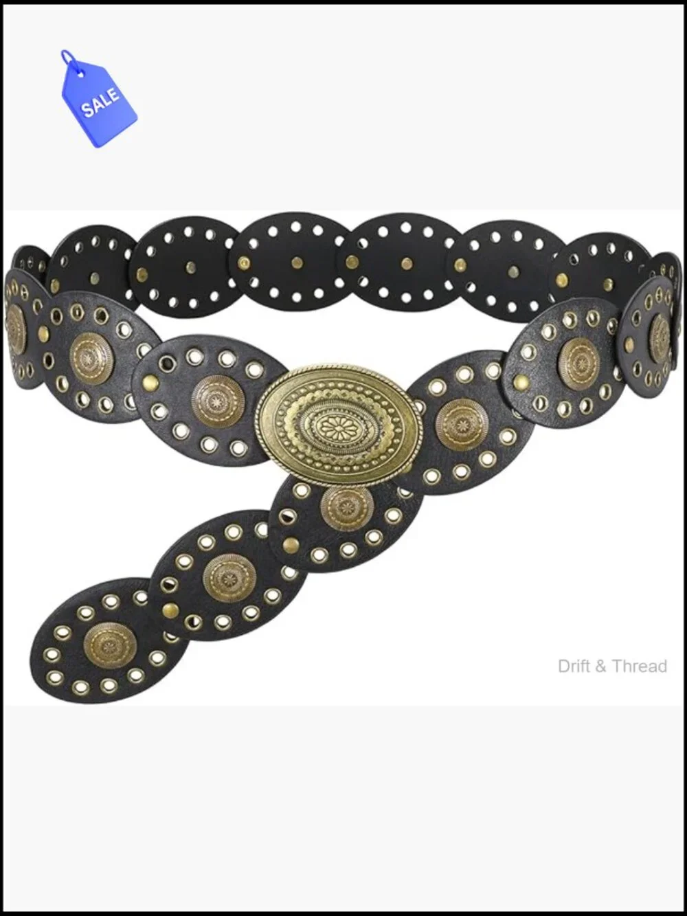 Vintage Western Disc Belt for Women Cowgirl Leather Waist Belt Country Style